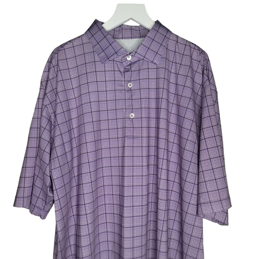 Turtleson Tour Performance Mens Large Purple Check Grid Golf Polo Shirt L